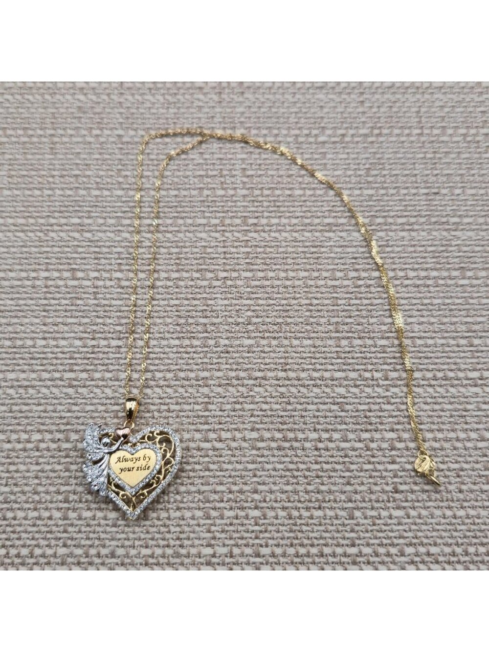 18 Inch Sterling Silver Always by Your Side Heart Angel Pendant Necklace A8955